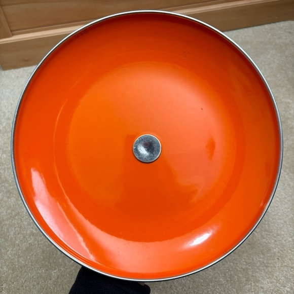 Vintage Cathrineholm Norway Lotus 10.5" Orange White Handle Saucepan with Lid - Picture 3 of 15